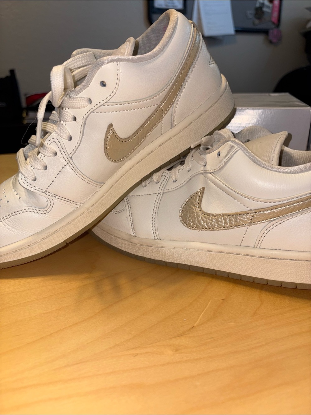 Nike Women’s Low-Top Athletic Sneakers in White and Metallic Gold